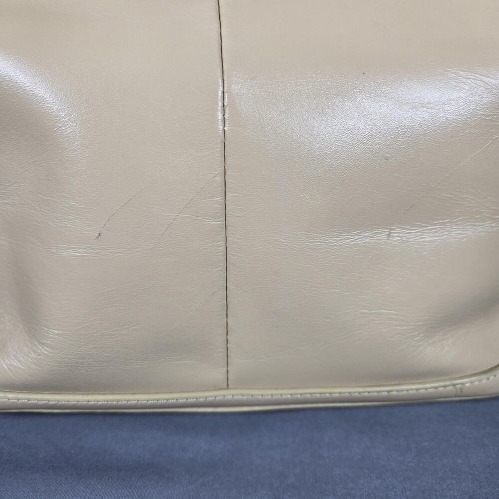 Talbots Leather Top Handle Tote Bag Women Beige Bamboo Handles Purse Handbag - Picture 9 of 10